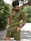 Conjunto Masculino em Linho – Camisa de Botão + Bermuda com Cordão