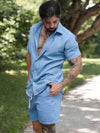 Conjunto Masculino em Linho – Camisa de Botão + Bermuda com Cordão