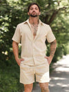 Conjunto Masculino em Linho – Camisa de Botão + Bermuda com Cordão