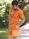 Conjunto Masculino em Linho – Camisa de Botão + Bermuda com Cordão