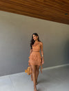 Conjunto Brisa em Chiffon – Cropped Halter Floral & Saia Curta com Babados