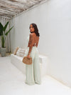 Conjunto Malia Tricô de Malha – Cropped Cortininha & Calça Pantalona Listrada