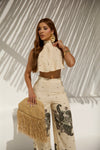 Conjunto Mirage Crepe Larissa – Cropped Halter & Calça Pantalona Paisley