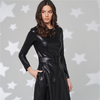 Vestido em Couro Com Manga Longa e Fino Ajuste