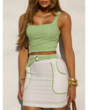 Conjunto Cropped Texturizado e Saia com Faixa Nozes