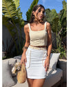 Conjunto Cropped Texturizado e Saia com Faixa Nozes