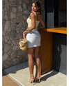 Conjunto Cropped Texturizado e Saia com Faixa Nozes