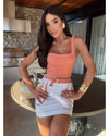 Conjunto Cropped Texturizado e Saia com Faixa Nozes