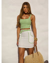 Conjunto Cropped Texturizado e Saia com Faixa Nozes