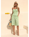 Conjunto Flora Feminino — Cropped Sem Alça e Shorts Fluido em Verde Sofisticado