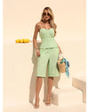 Conjunto Flora Feminino — Cropped Sem Alça e Shorts Fluido em Verde Sofisticado