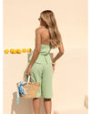 Conjunto Flora Feminino — Cropped Sem Alça e Shorts Fluido em Verde Sofisticado