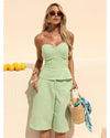 Conjunto Flora Feminino — Cropped Sem Alça e Shorts Fluido em Verde Sofisticado