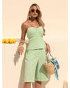 Conjunto Flora Feminino — Cropped Sem Alça e Shorts Fluido em Verde Sofisticado
